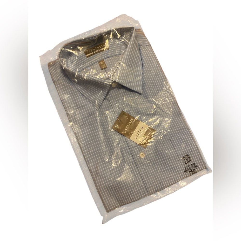 Van Heusen Men's Light Blue Pinstripe Dress Shirt